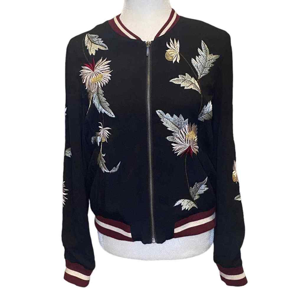 Anthropology Elevenses Solstice Embroidered Floral Bomber Jacket Size Small - Picture 4 of 15